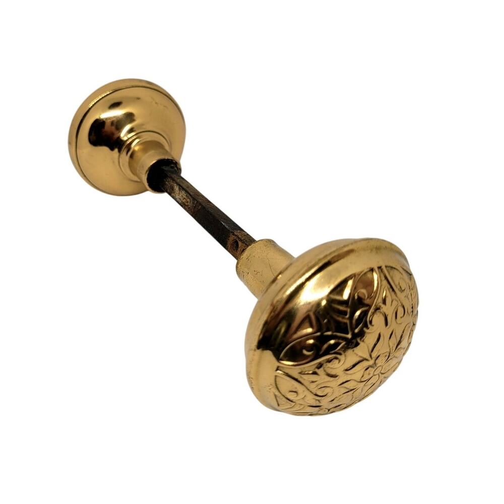 Vintage Brass Floral Door Knob Set‎ – Ornate Salvage Hardware Décor Piece